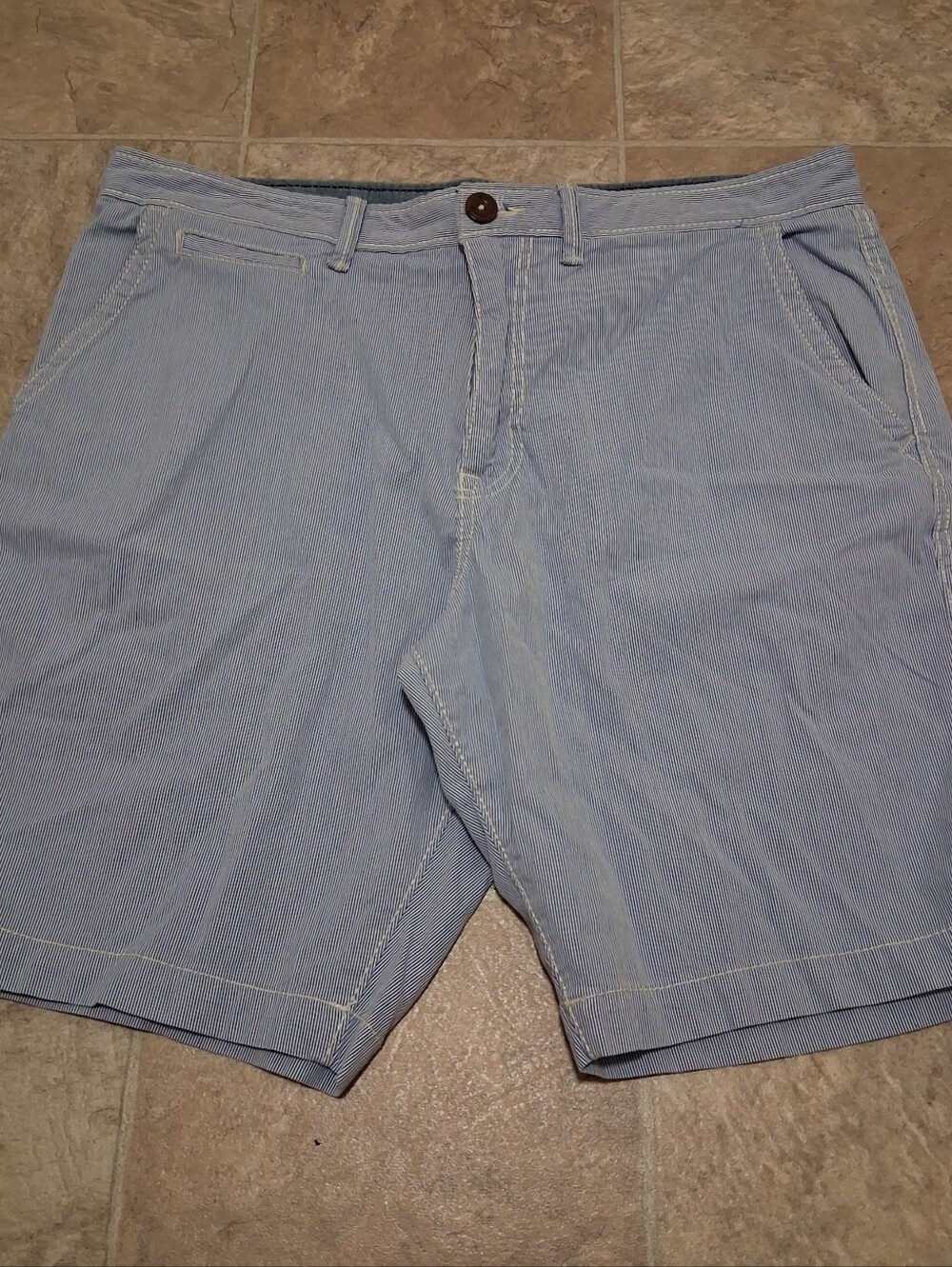 American Eagle Active Flex Classic Shorts Blue Striped Mens 36 Flat Front Chino